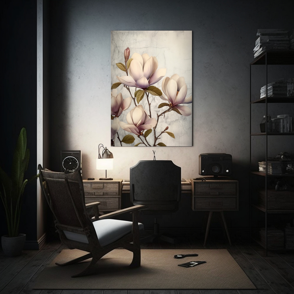 pintura-en-bastidor-gothic-de-lavanda-y-magnolias-sobre-fondo-gris-y-marr-n-1