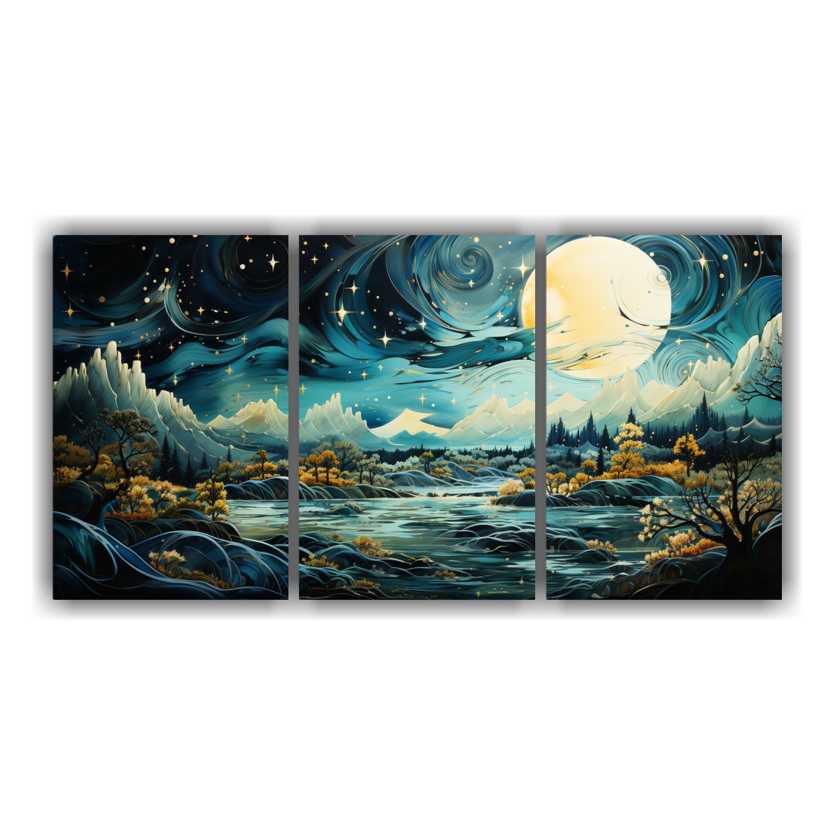 pintura-en-bastidor-luna-en-las-monta-as-con-estrellas