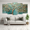 pintura-en-bastidor-rbol-turquesa-y-oro-en-cinco-telas-abstracci-n-1