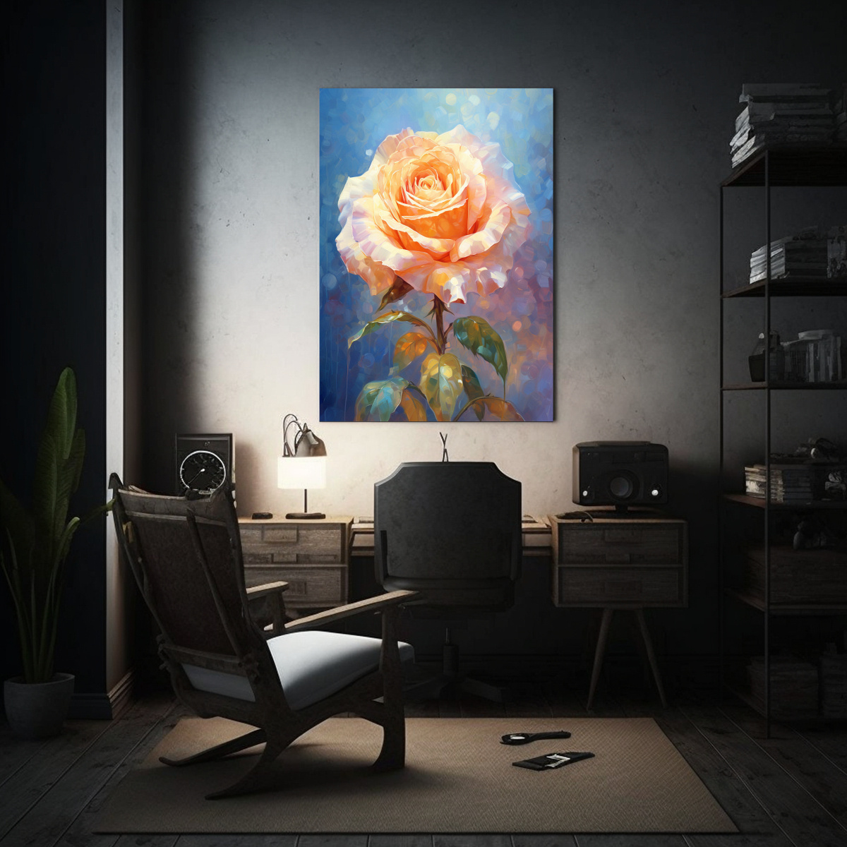 pintura-en-bastidor-rosa-amarilla-sobre-fondo-azul-decoraci-n-de-arte-1