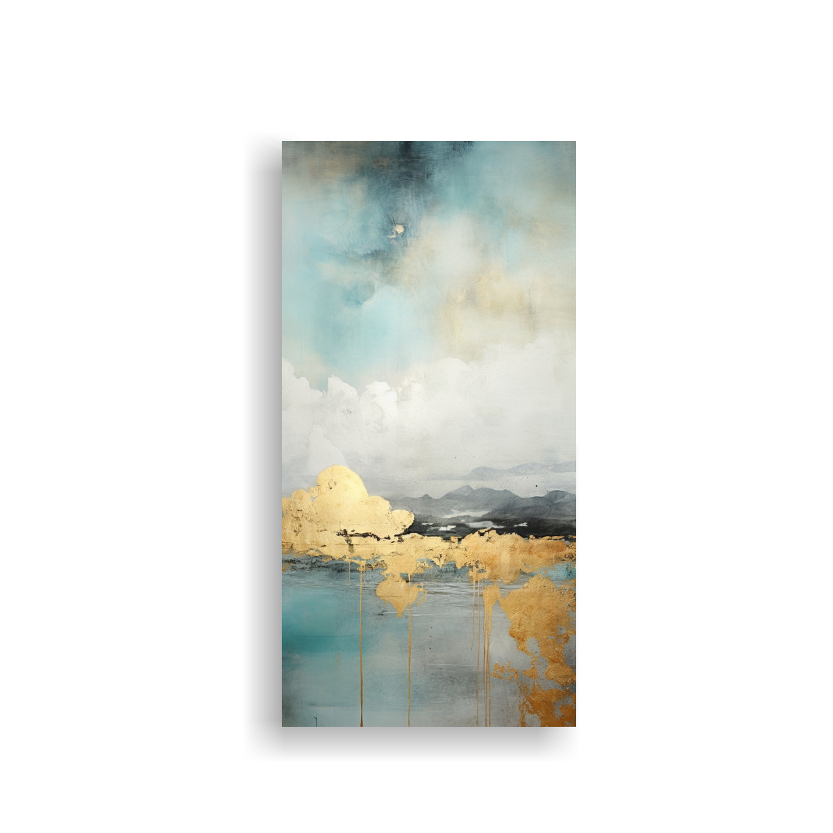 pintura-en-bastidor-vertical-escenario-con-acuarela-dorada-turquesa-y-plateada-