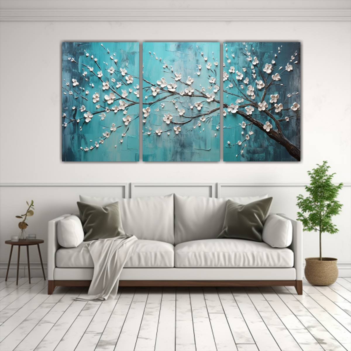 pintura-en-lienzo-adorable-de-cerezos-turquesas-en-tres-tonos-de-arte-de-pared-1