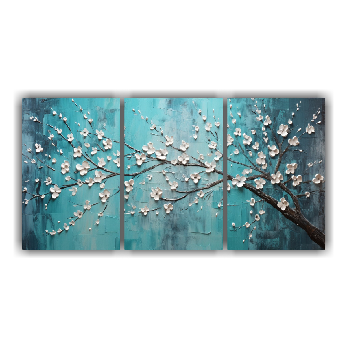 pintura-en-lienzo-adorable-de-cerezos-turquesas-en-tres-tonos-de-arte-de-pared