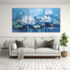 pintura-en-lienzo-azul-loto-estilo-brillante-arte-de-tres-canvas-1