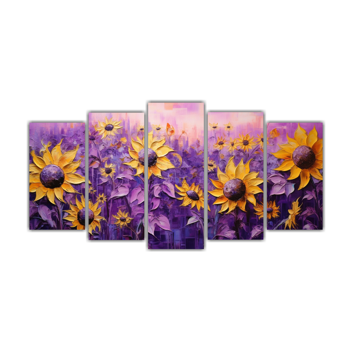 pintura-en-lienzo-con-girasoles-morados-en-el-estilo-de-la-gama-de-colores-cinco-cuadros