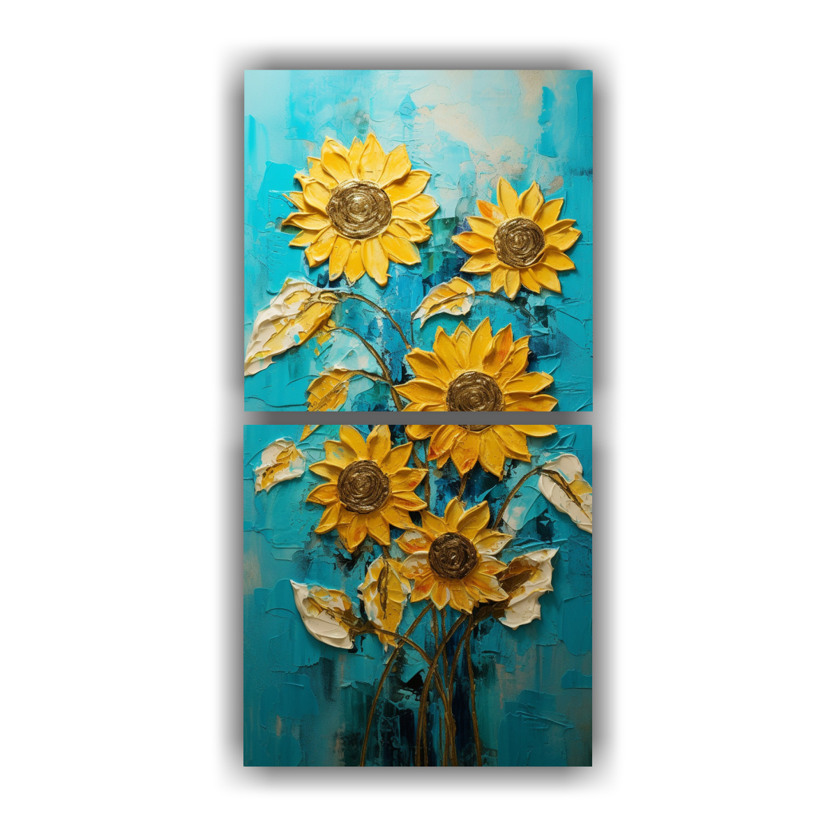 pintura-en-lienzo-de-girasoles-intensos-y-finas-l-neas-turquesa-en-la-decoraci-n-