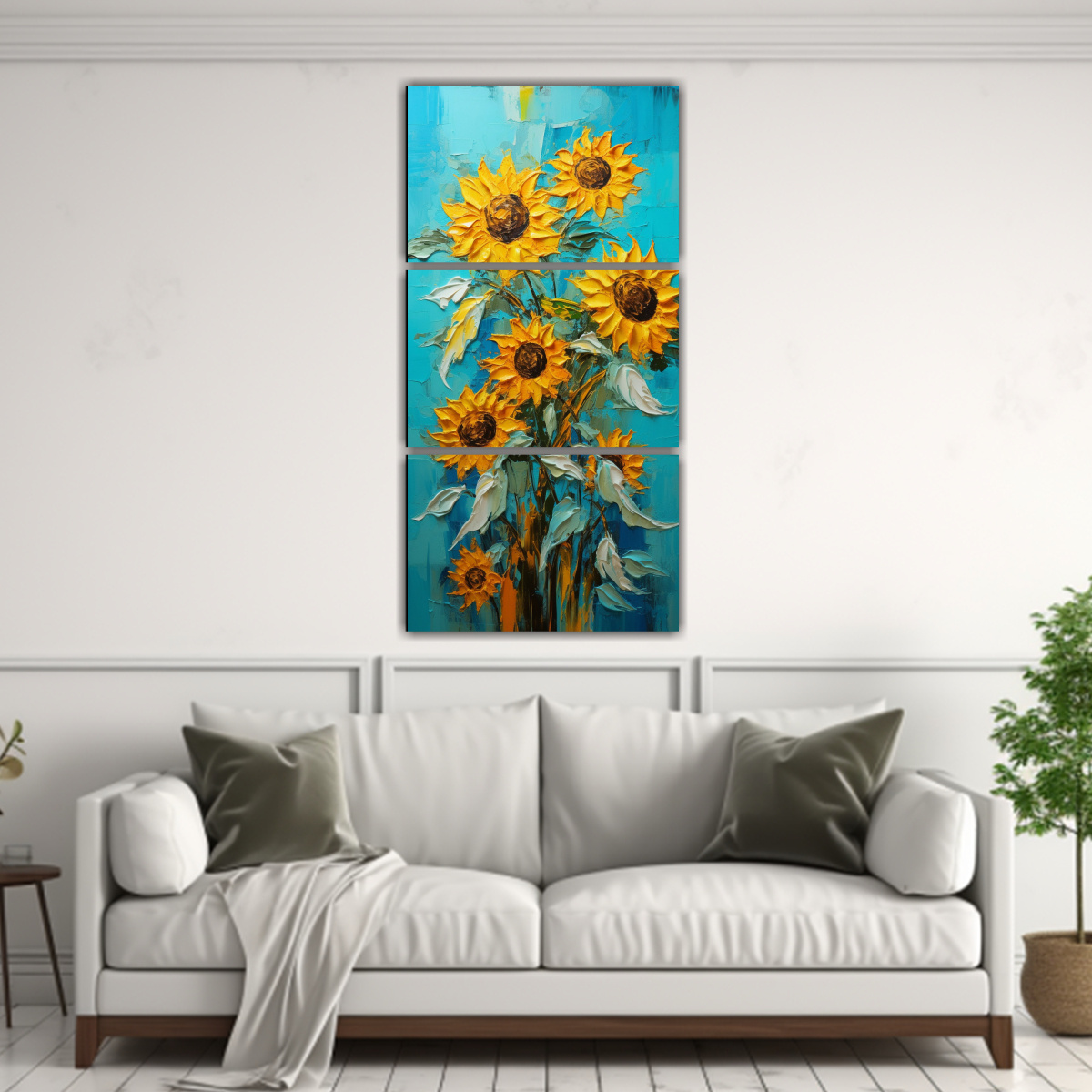 pintura-en-lienzo-de-girasoles-turquesa-en-arte-mural-vertical-1