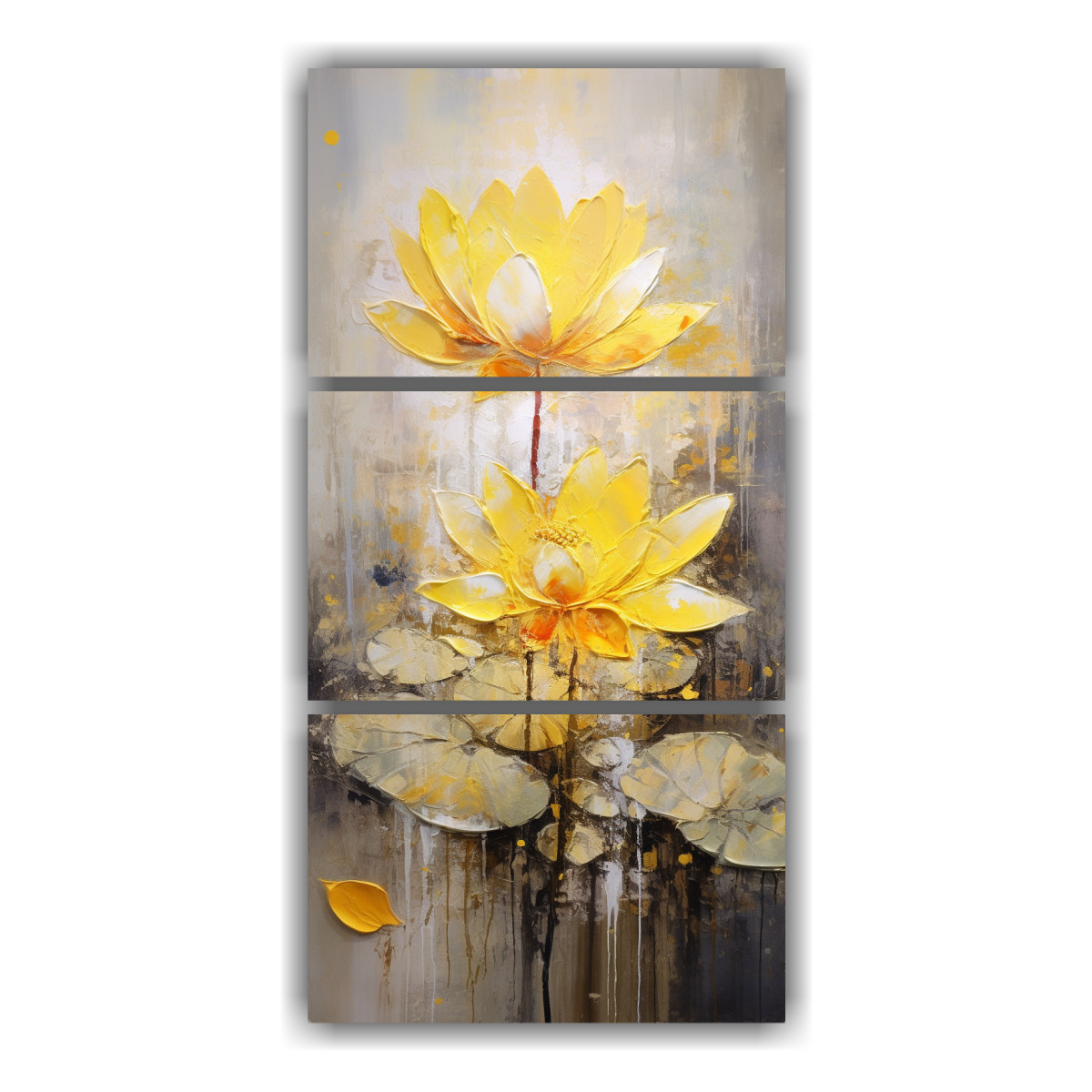 pintura-en-lienzo-de-loto-amarillo-con-estilo-elegante-en-tres-lienzos