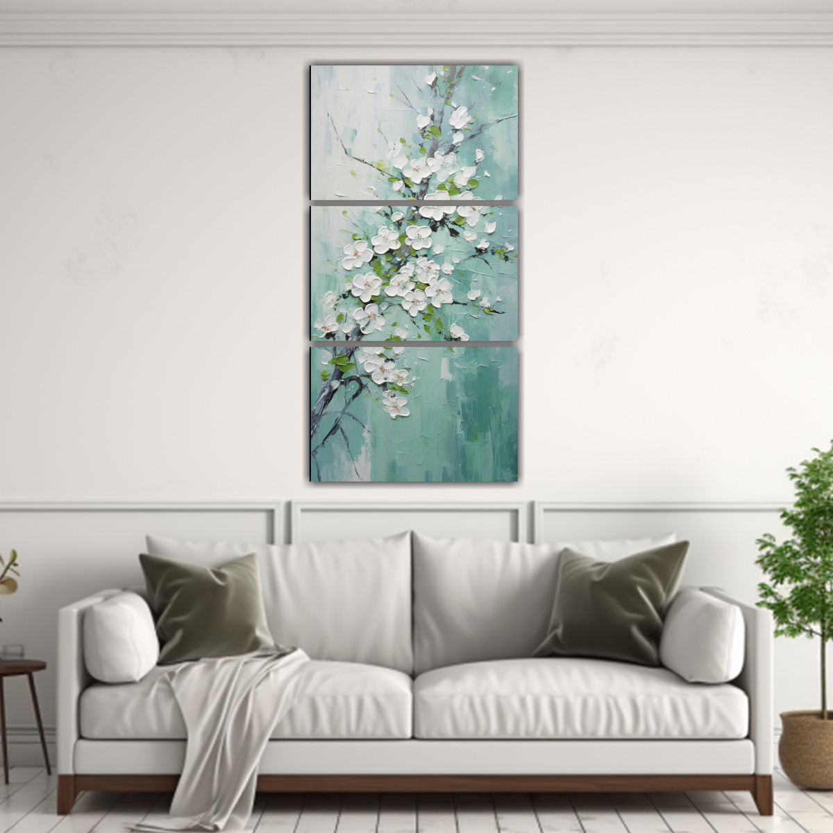 pintura-en-lienzo-de-tonos-verdes-y-flores-de-cerezo-arte-de-pared-elegante-1