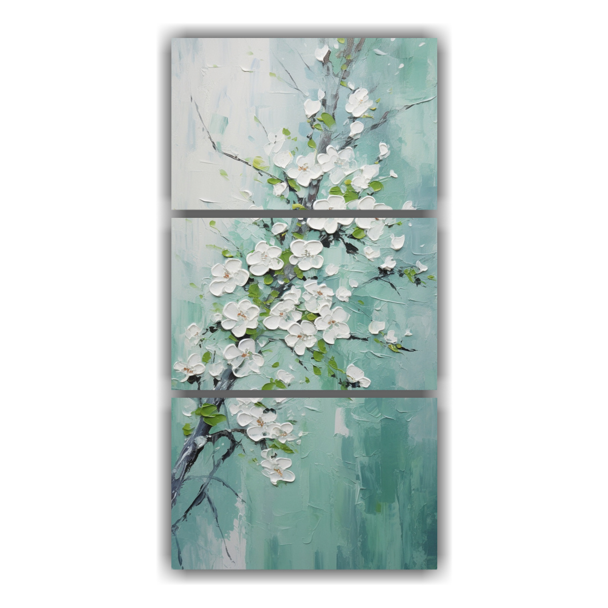 pintura-en-lienzo-de-tonos-verdes-y-flores-de-cerezo-arte-de-pared-elegante