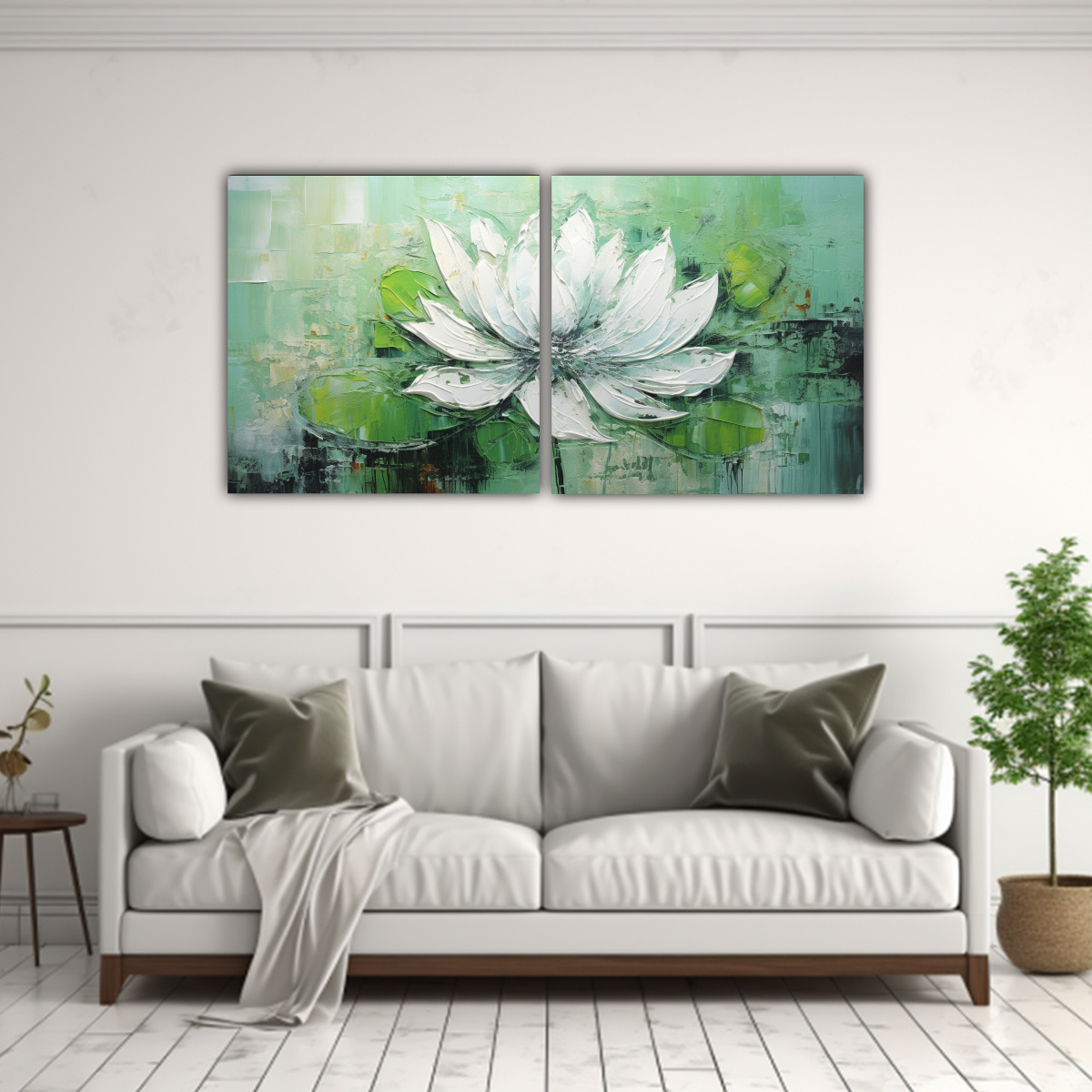 pintura-en-lienzo-estilo-dos-composiciones-concepto-para-sala-de-loto-verde-1