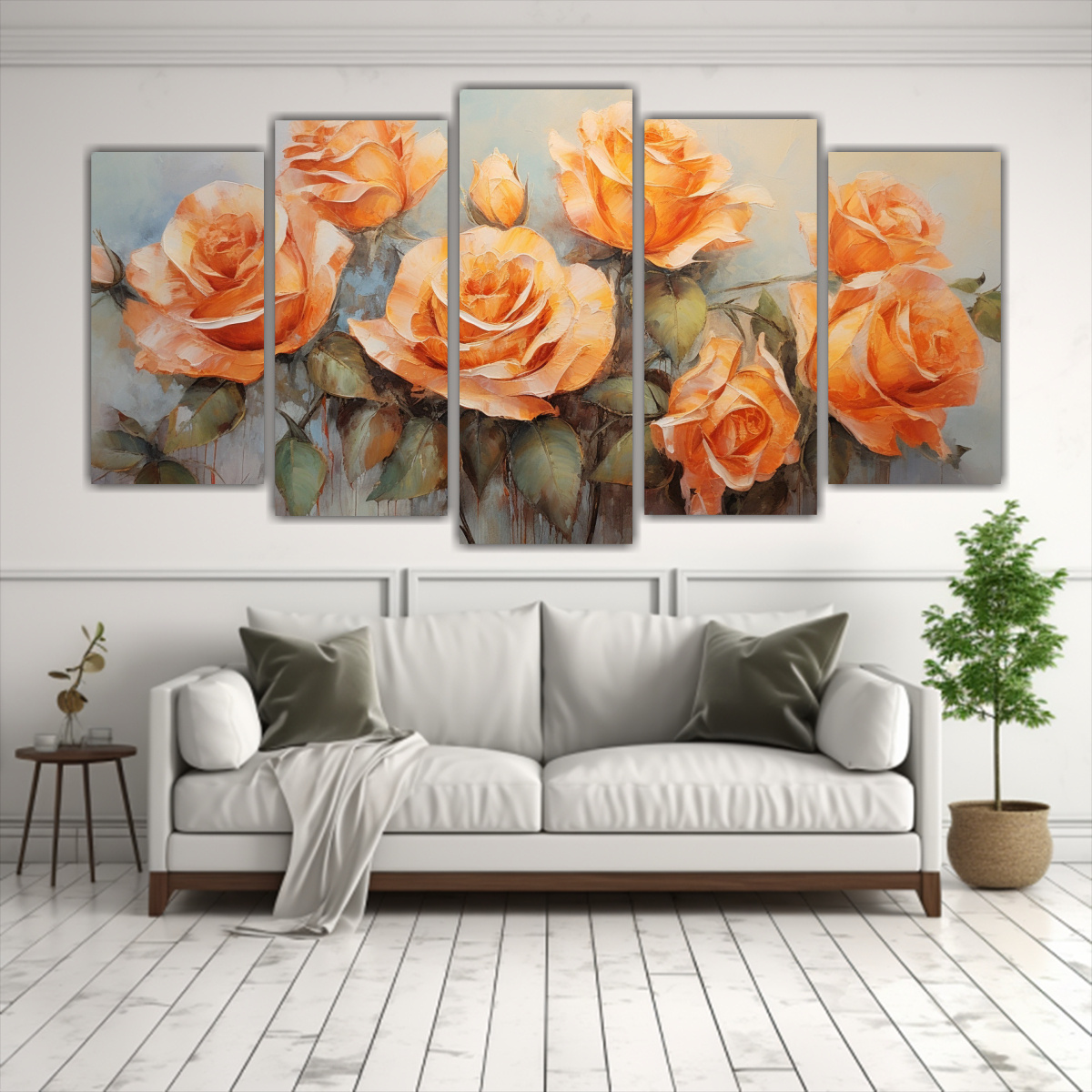 pintura-en-lienzo-estilo-exclusivo-de-cinco-telas-con-rosas-naranjas-1-1