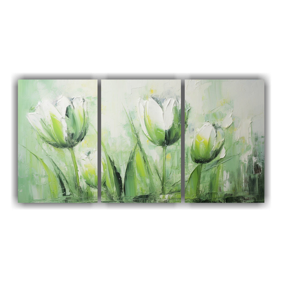 pintura-en-lienzo-estilo-naturaleza-viva-tulipanes-verdes-set-3-lienzos-finas-lineas