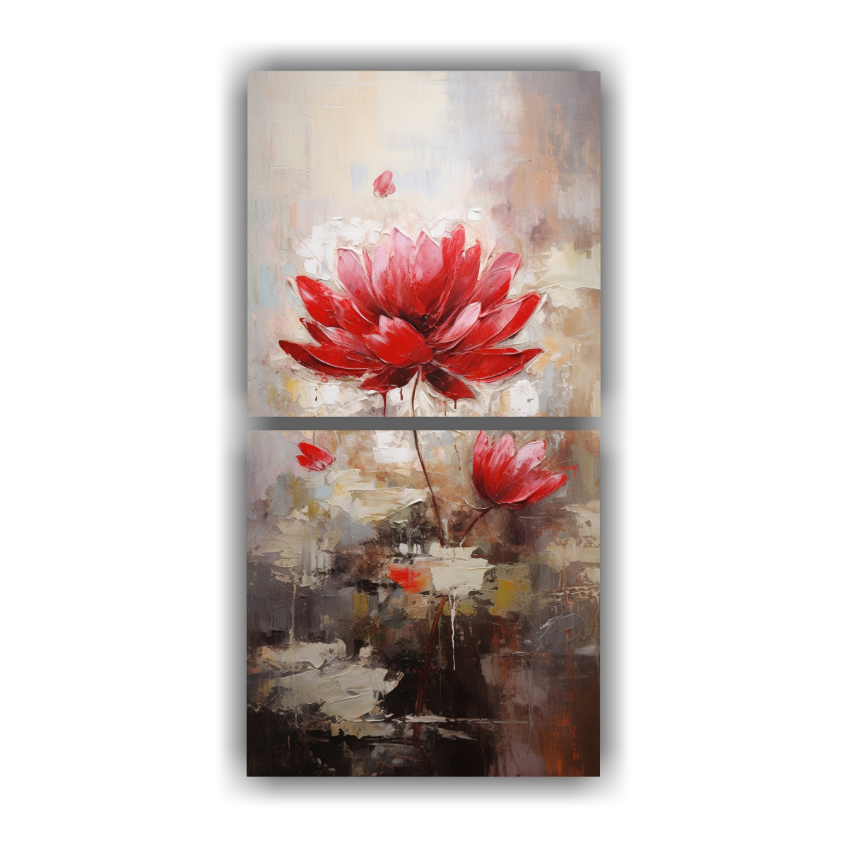 pintura-en-lienzo-estilo-rojo-de-loto-dos-cuadros-patron-intenso