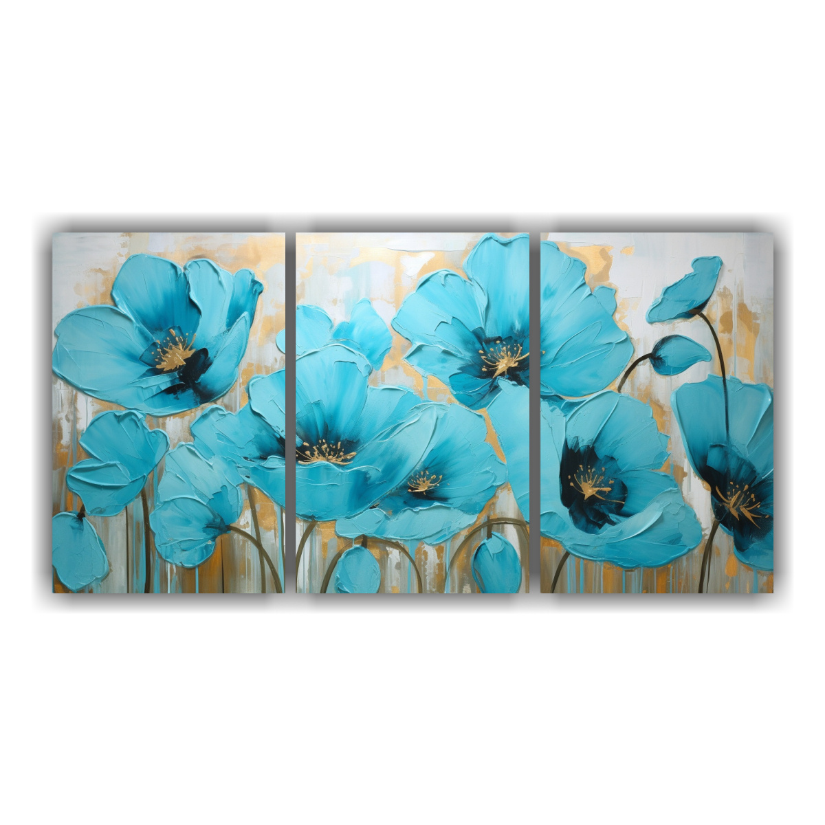 pintura-en-lienzo-estilo-turquesa-con-amapolas-poppies-en-tres-composiciones-de-colores