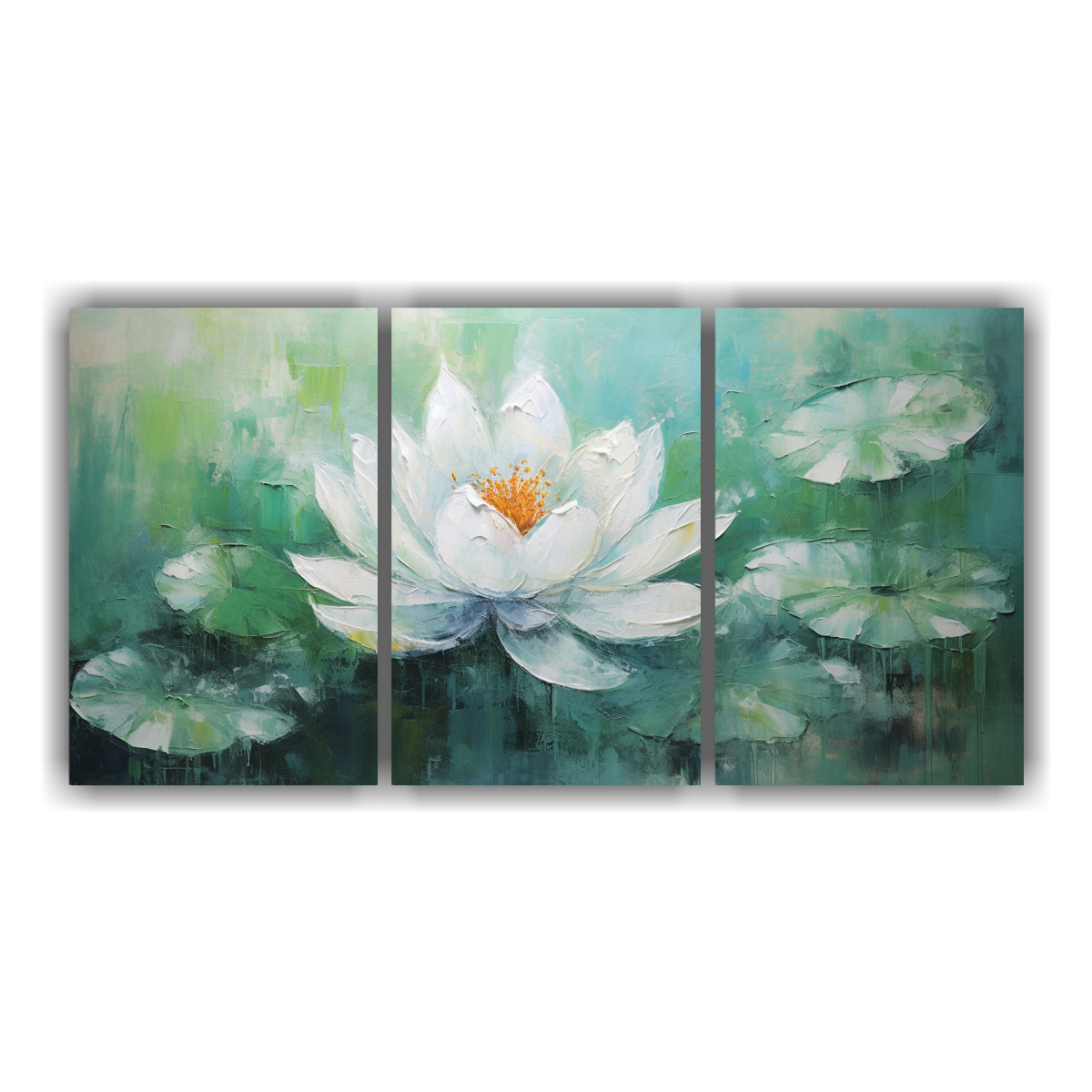 pintura-en-lienzo-inspirada-en-el-poder-de-tres-artes-y-loto-verde