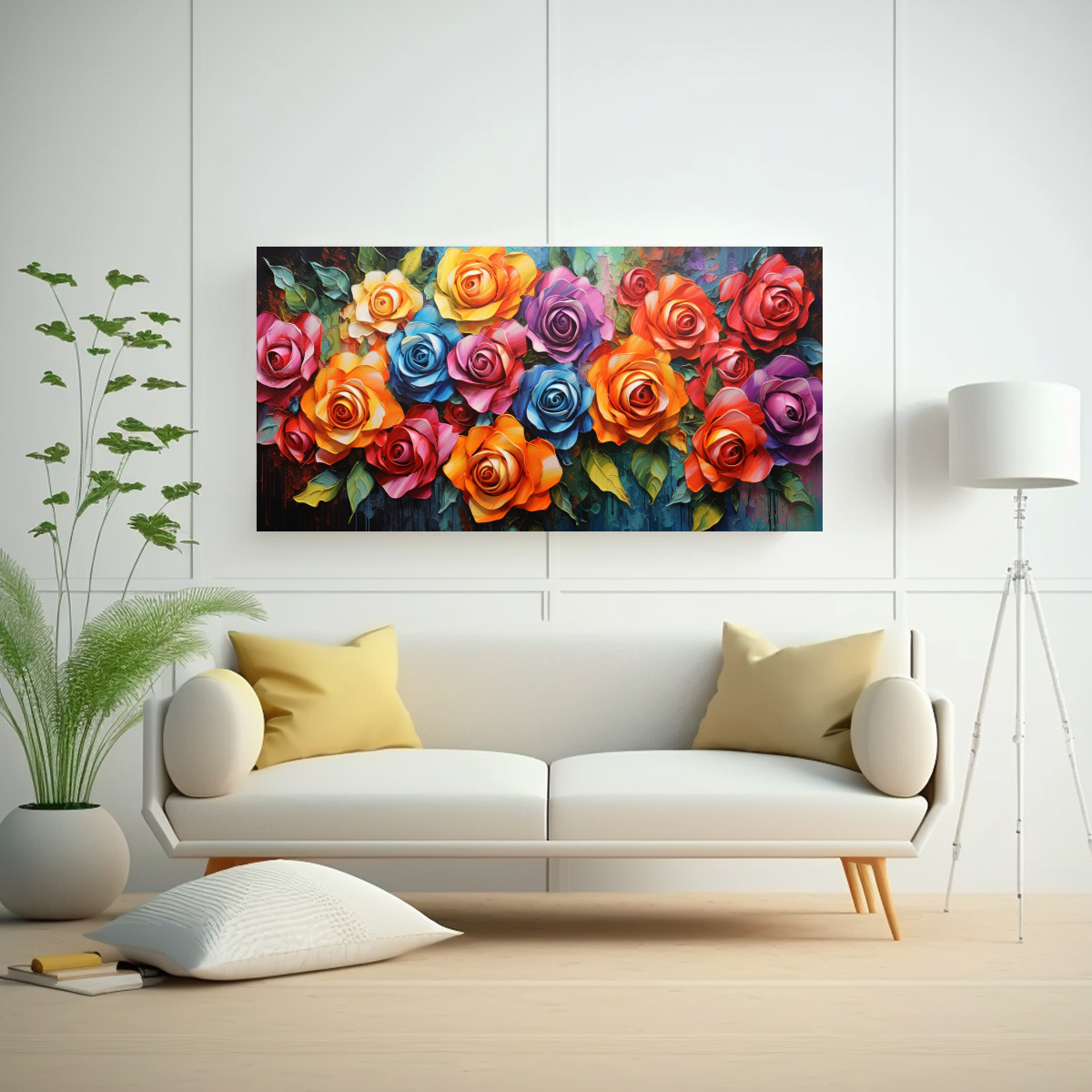 pintura-lienzo-cuadro-para-comedor-con-rosas-de-colores-arco-ris-en-el-1