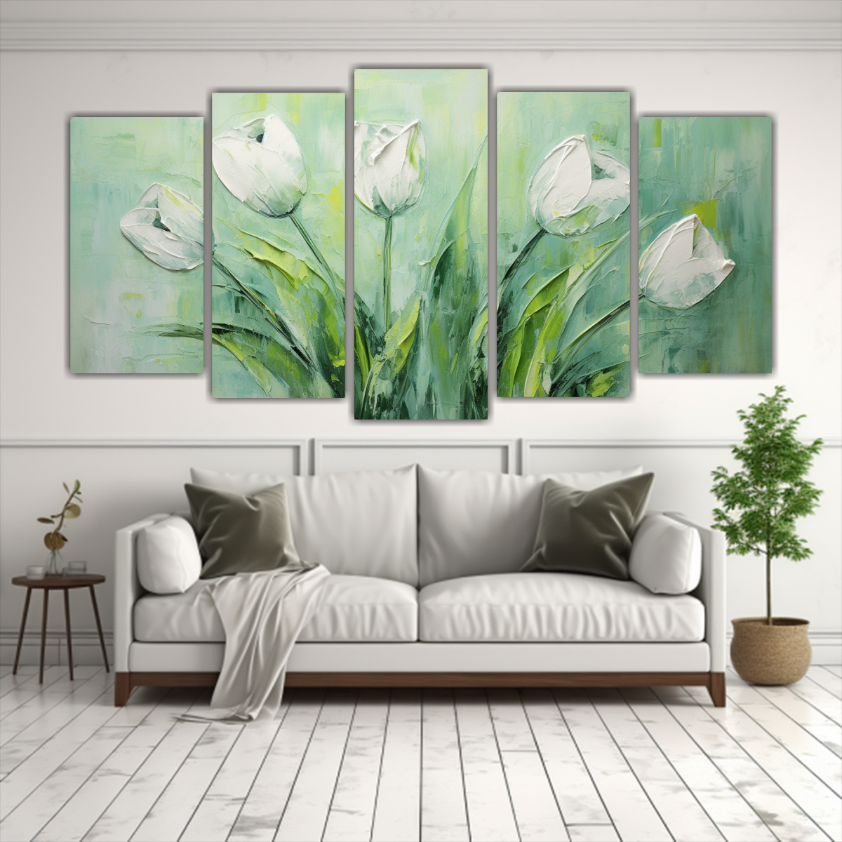 pintura-lienzo-estilo-poca-de-tulipanes-verdes-1