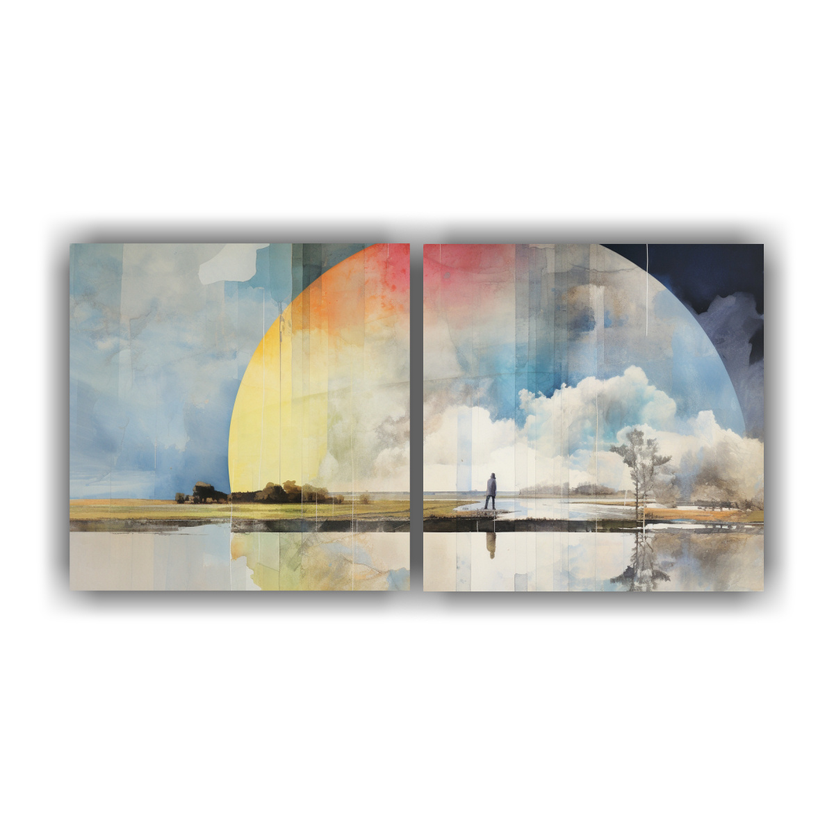 pintura-moderna-dos-artes-en-tonos-arco-ris-teal-y-plateado