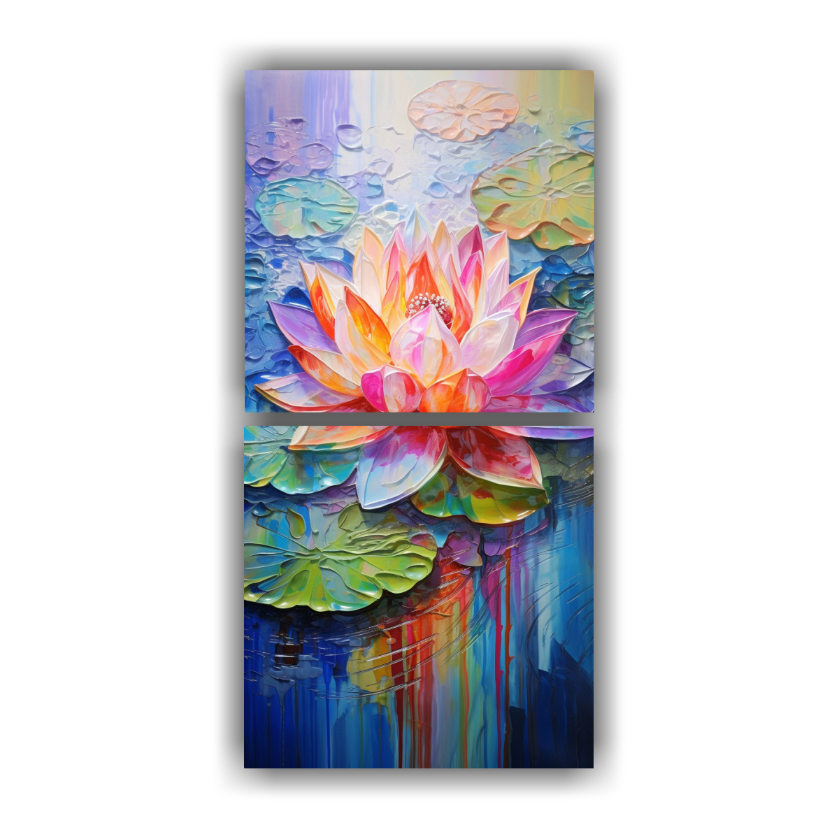 pintura-multicolor-en-lienzo-de-lotos-en-los-dos-cuadros-tonos-para-decoraci-n