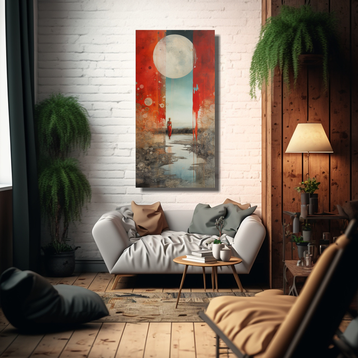 pintura-mural-arte-movimiento-en-rojo-turquesa-y-plata-con-acuarela-en-decoraciones-1