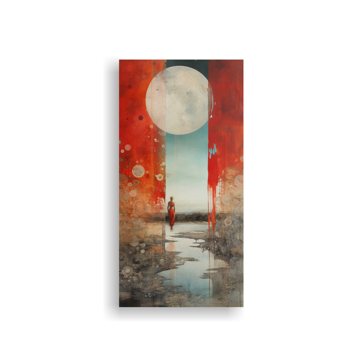 pintura-mural-arte-movimiento-en-rojo-turquesa-y-plata-con-acuarela-en-decoraciones