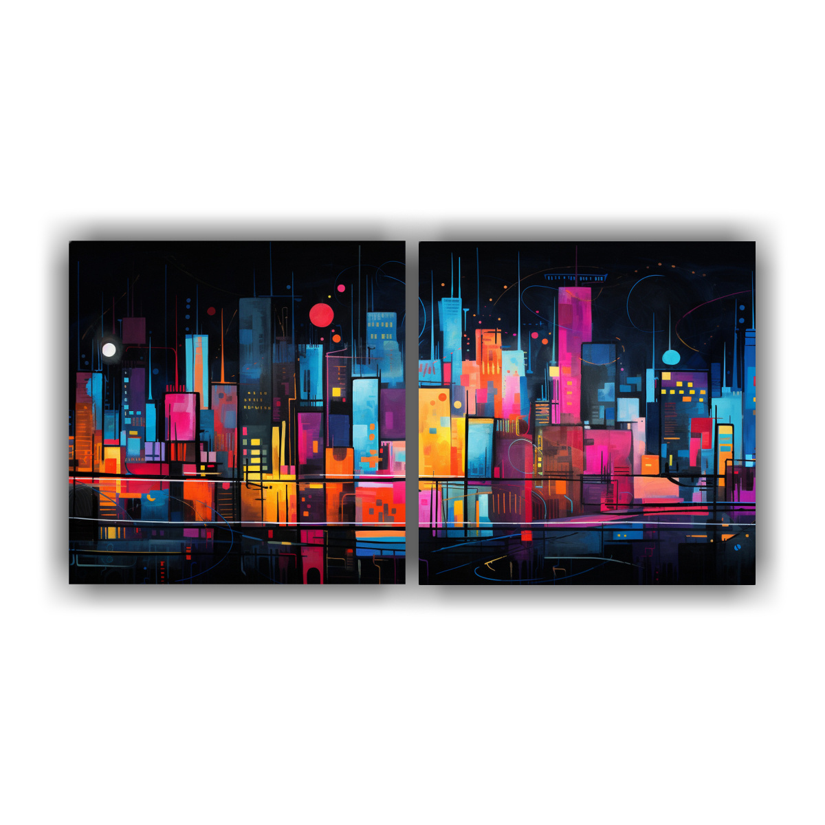 pintura-original-abstracta-dos-cuadros-vanguardia-de-paisaje-urbano-nocturno-con-vibraci-n