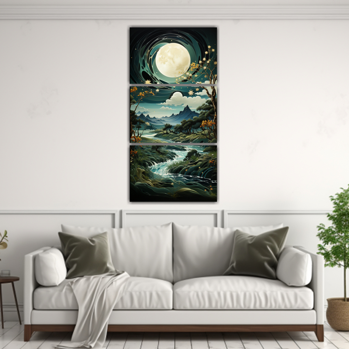 pintura-tr-ptico-movimiento-interiores-con-luna-y-monta-as-en-decoraci-n-1