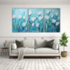 pintura-tres-telas-en-bastidor-turquesa-con-textura-espectacular-de-tulipanes-1