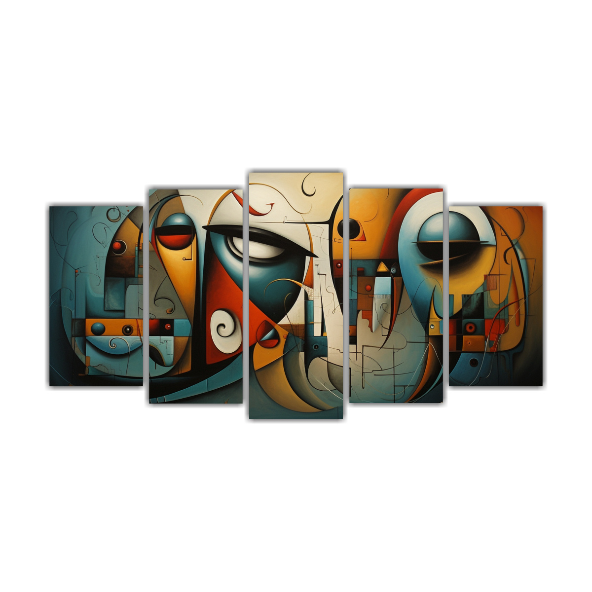 pinturas-abstractas-con-l-neas-luminosas-de-cinco-cuadros