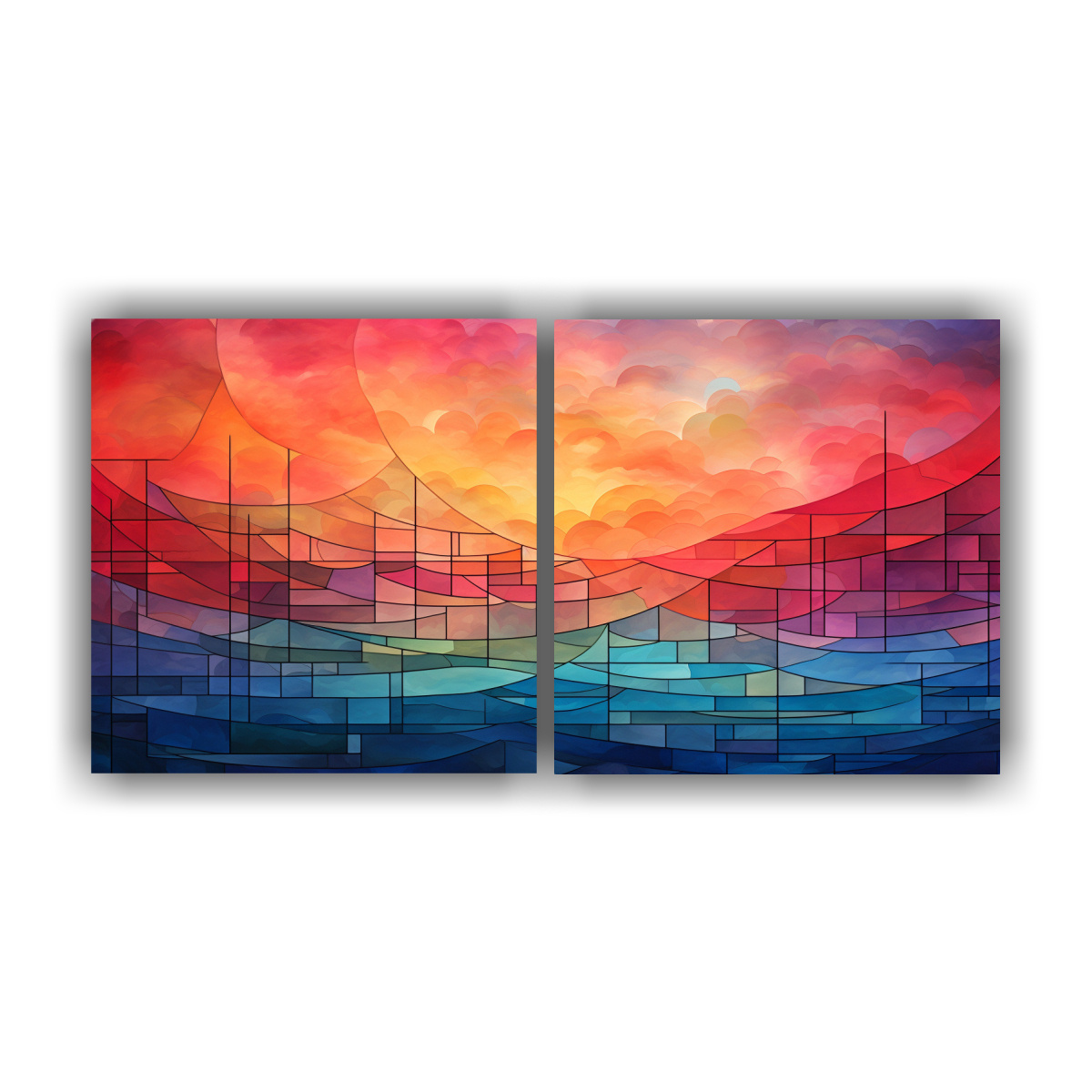 pinturas-abstractas-de-dos-cuadros-comedor-mezcla-de-luces-rojas-azules-y-verdes-en-armon-a