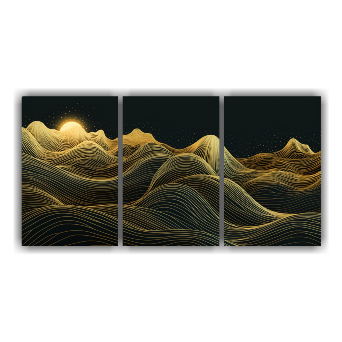 pinturas-abstractas-de-paisaje-monta-oso-en-oro-con-l-neas-oscuras