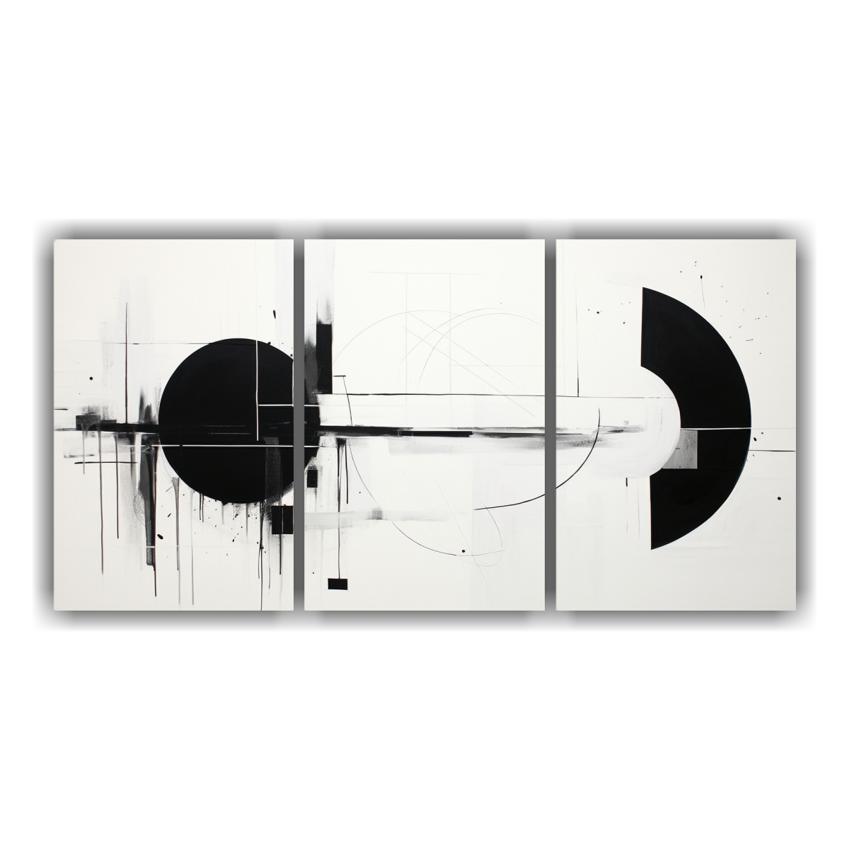 Pinturas Abstractas En Blanco Y Negro Con Círculo En Bastidor Horizontal