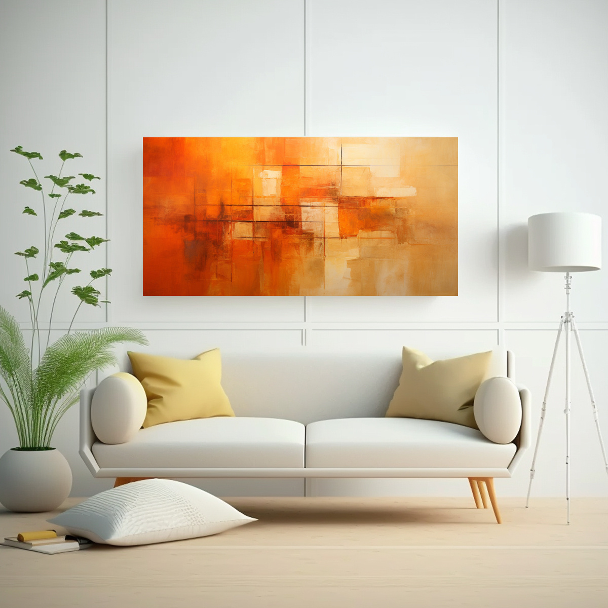 pinturas-acuarela-abstractas-en-naranja-para-decorar-el-comedor-1