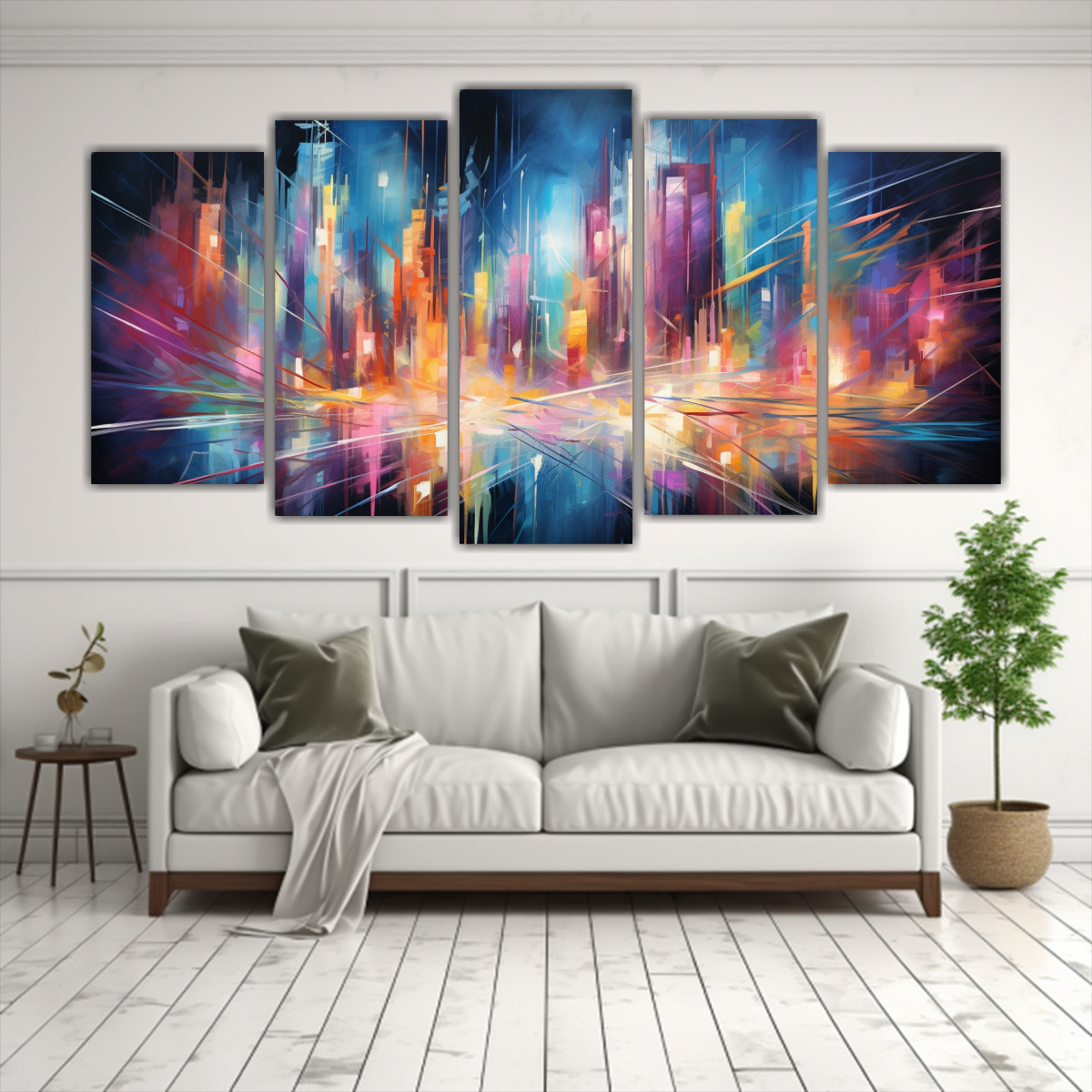 pinturas-creativas-de-arte-mural-cinco-artes-de-pared-danza-abstracta-energ-tica-de-luces-de-ciudad-por-la-noche-1