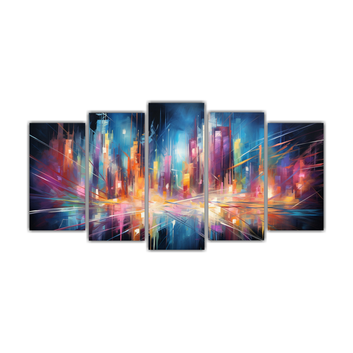 pinturas-creativas-de-arte-mural-cinco-artes-de-pared-danza-abstracta-energ-tica-de-luces-de-ciudad-por-la-noche