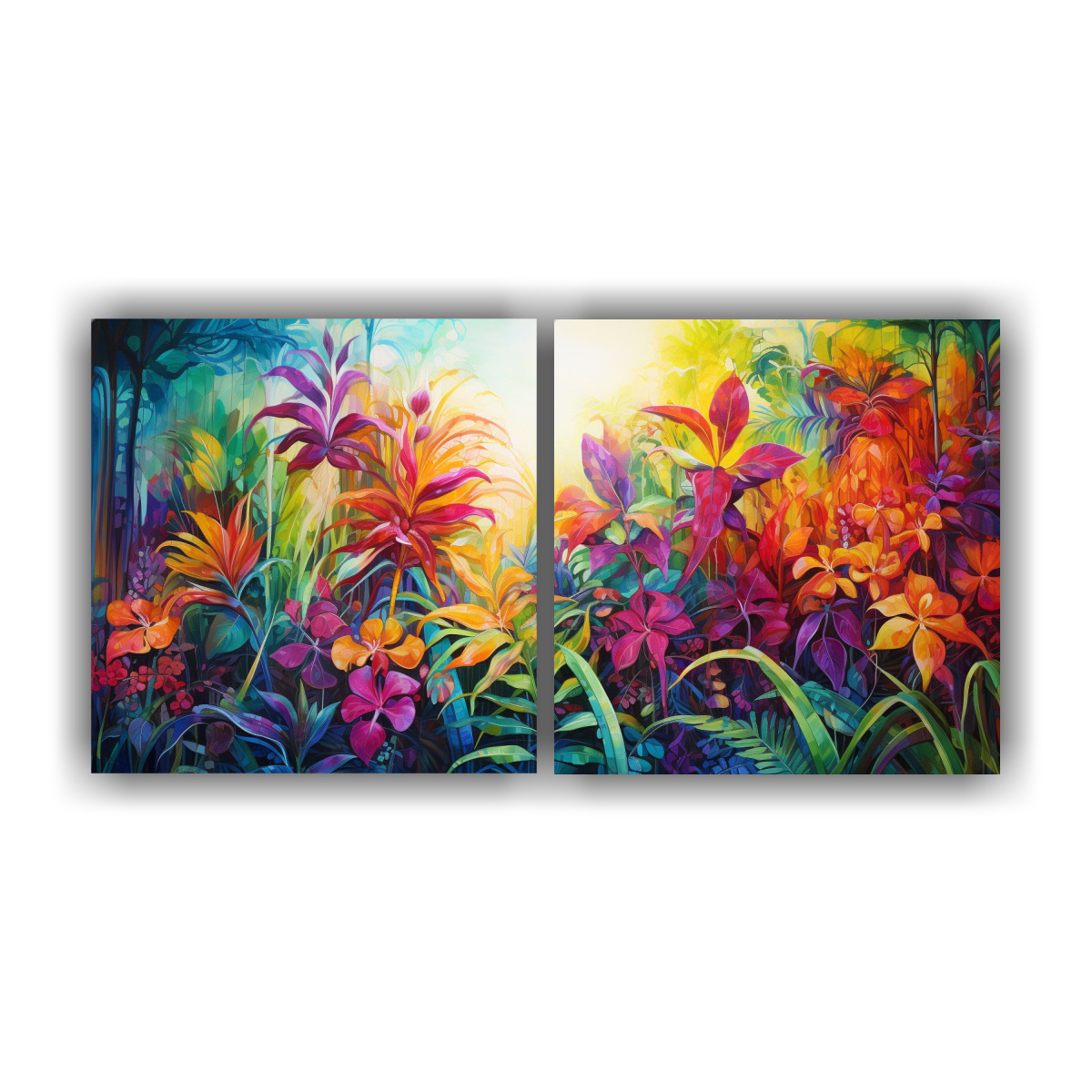 pinturas-de-decoraci-n-con-dise-o-abstracto-de-un-para-so-tropical-en-dos-telas-en-bastidor