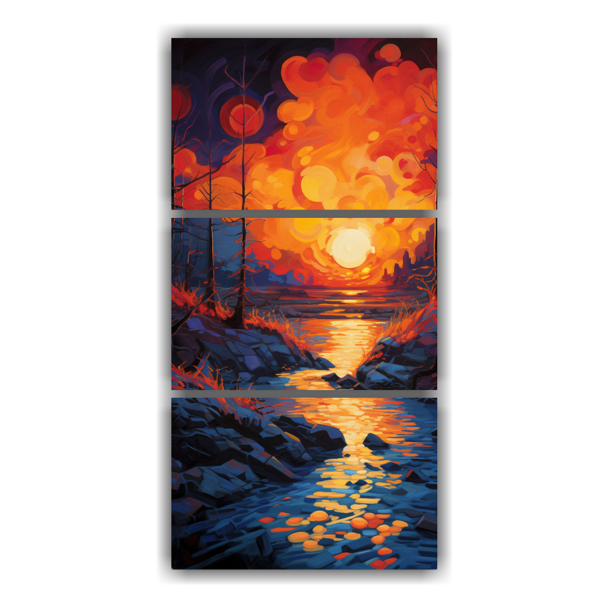 pinturas-de-pared-estrelladas-en-tonos-naranjas-y-azules-refrescantes