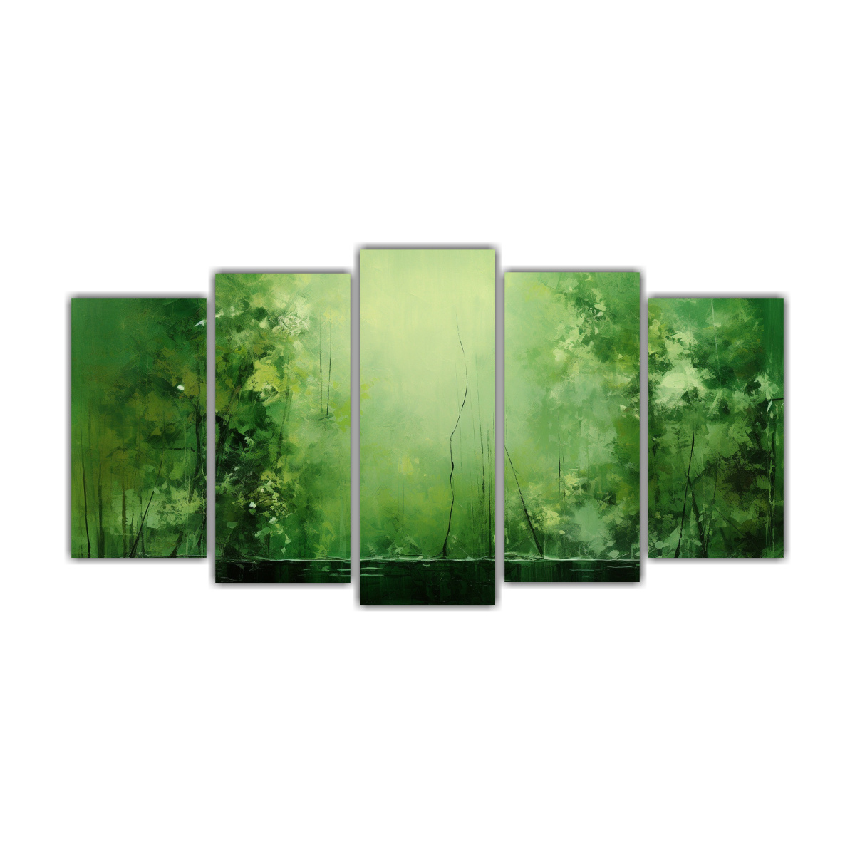 pinturas-decorativas-abstractas-verdes-bosque-en-cinco-lienzos-