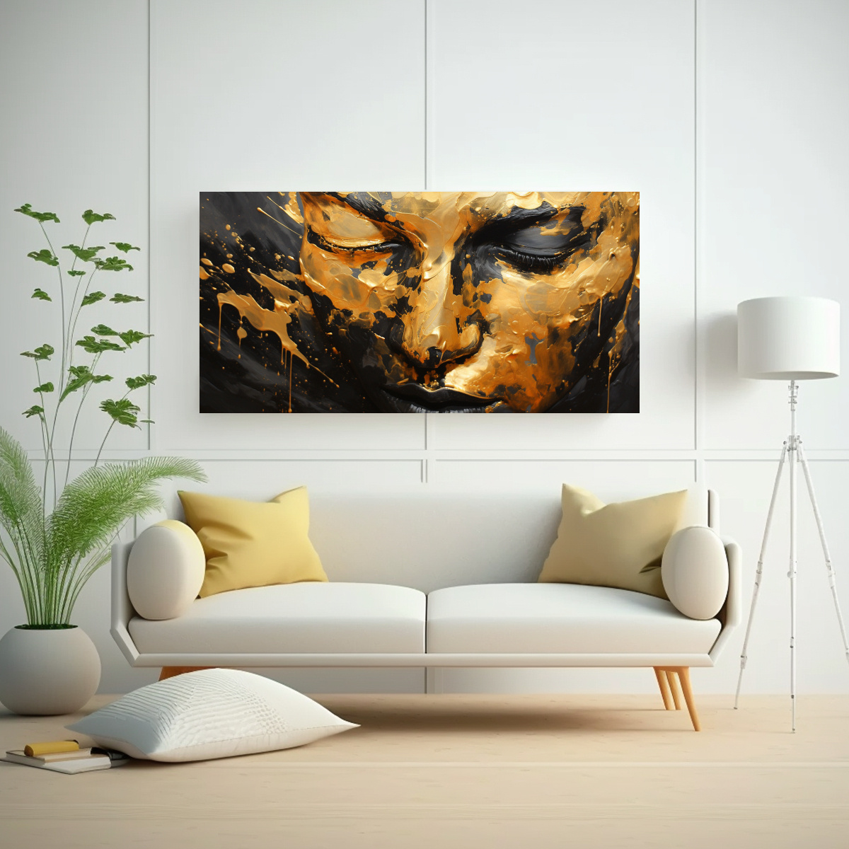 pinturas-decorativas-arte-calidos-con-contornos-faciales-y-salpicaduras-doradas-y-elementos-dorados-1