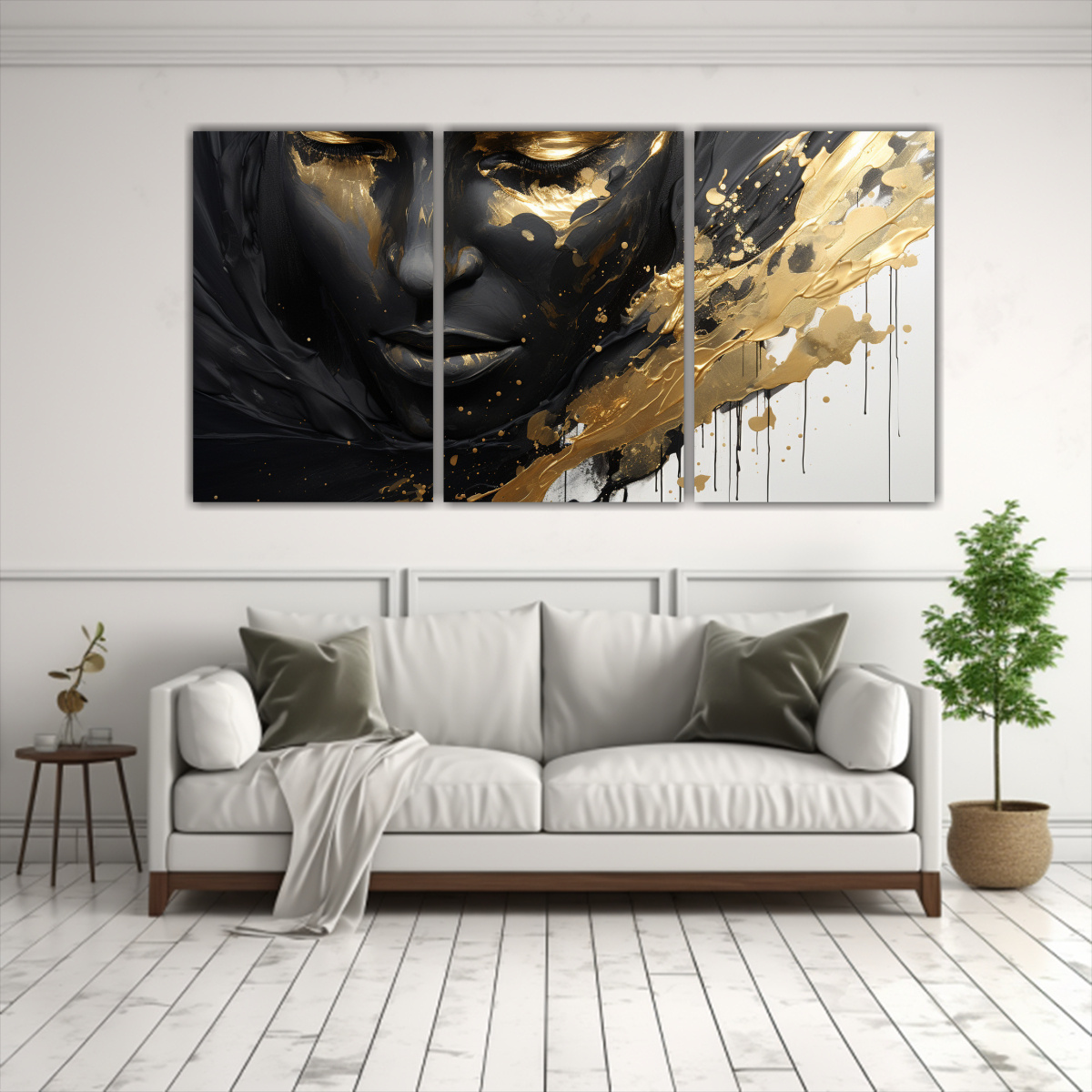 pinturas-decorativas-con-contornos-faciales-y-salpicaduras-en-oro-y-negro-1