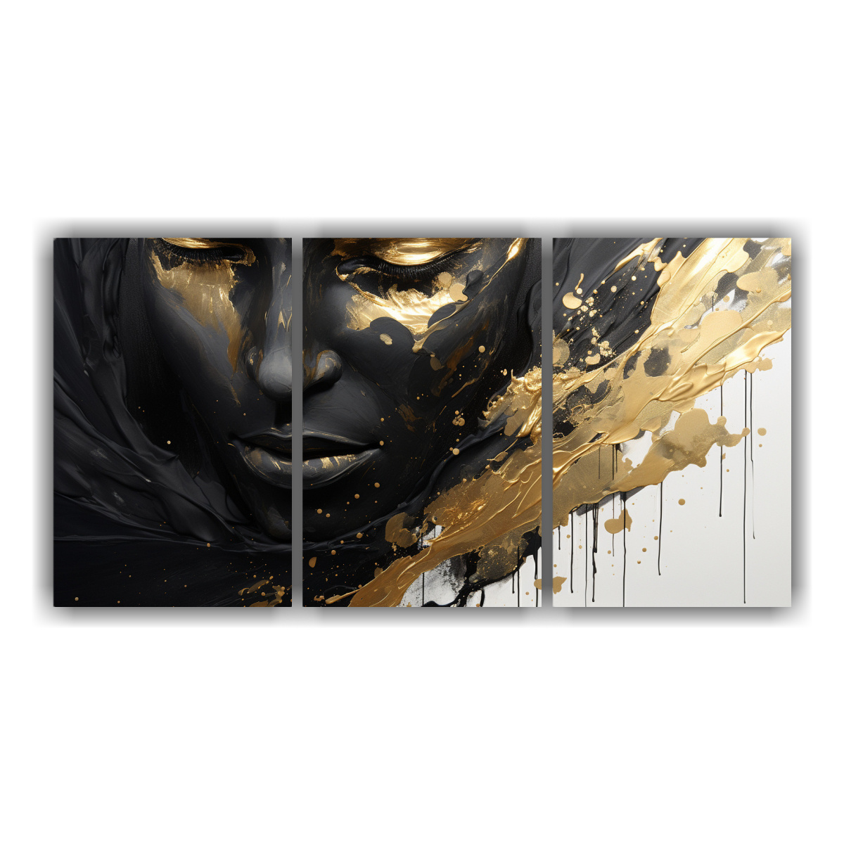 pinturas-decorativas-con-contornos-faciales-y-salpicaduras-en-oro-y-negro