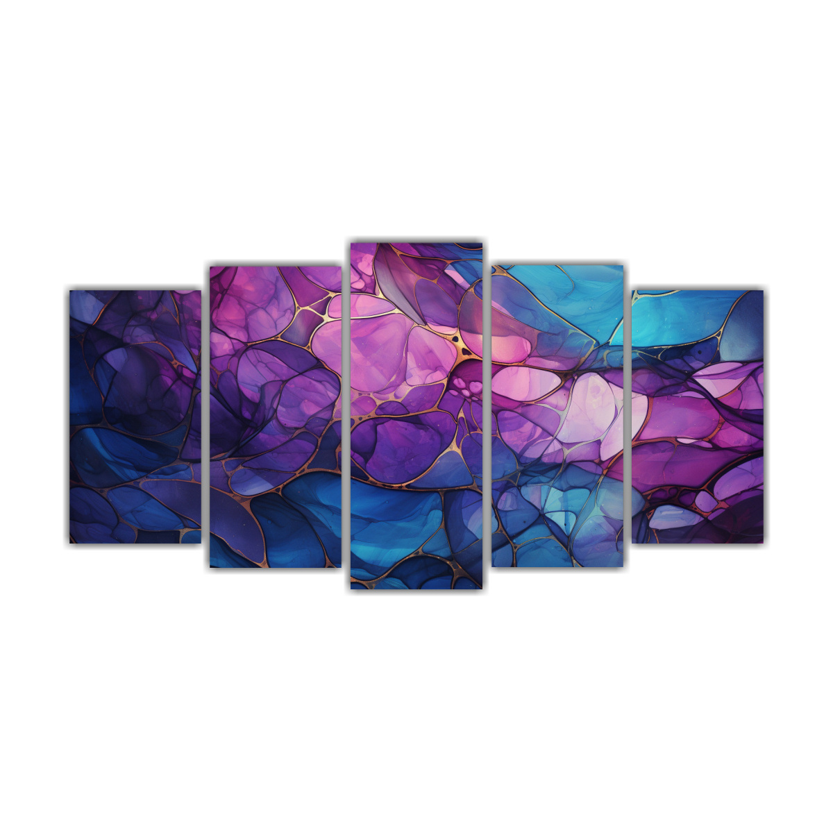 pinturas-decorativas-con-espectacular-perspectiva-de-cinco-cuadros-de-m-rmol-azul-y-morado-sobre-fondo-azul