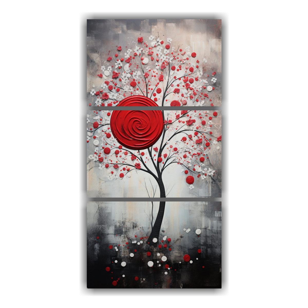 pinturas-decorativas-con-forma-intensa-de-rbol-en-rojo-y-plateado-en-lienzo