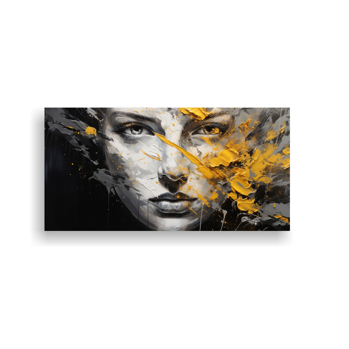 pinturas-decorativas-de-canva-acuarela-con-contornos-faciales-de-elegancia-y-salpicaduras-plateadas-y-amarillas