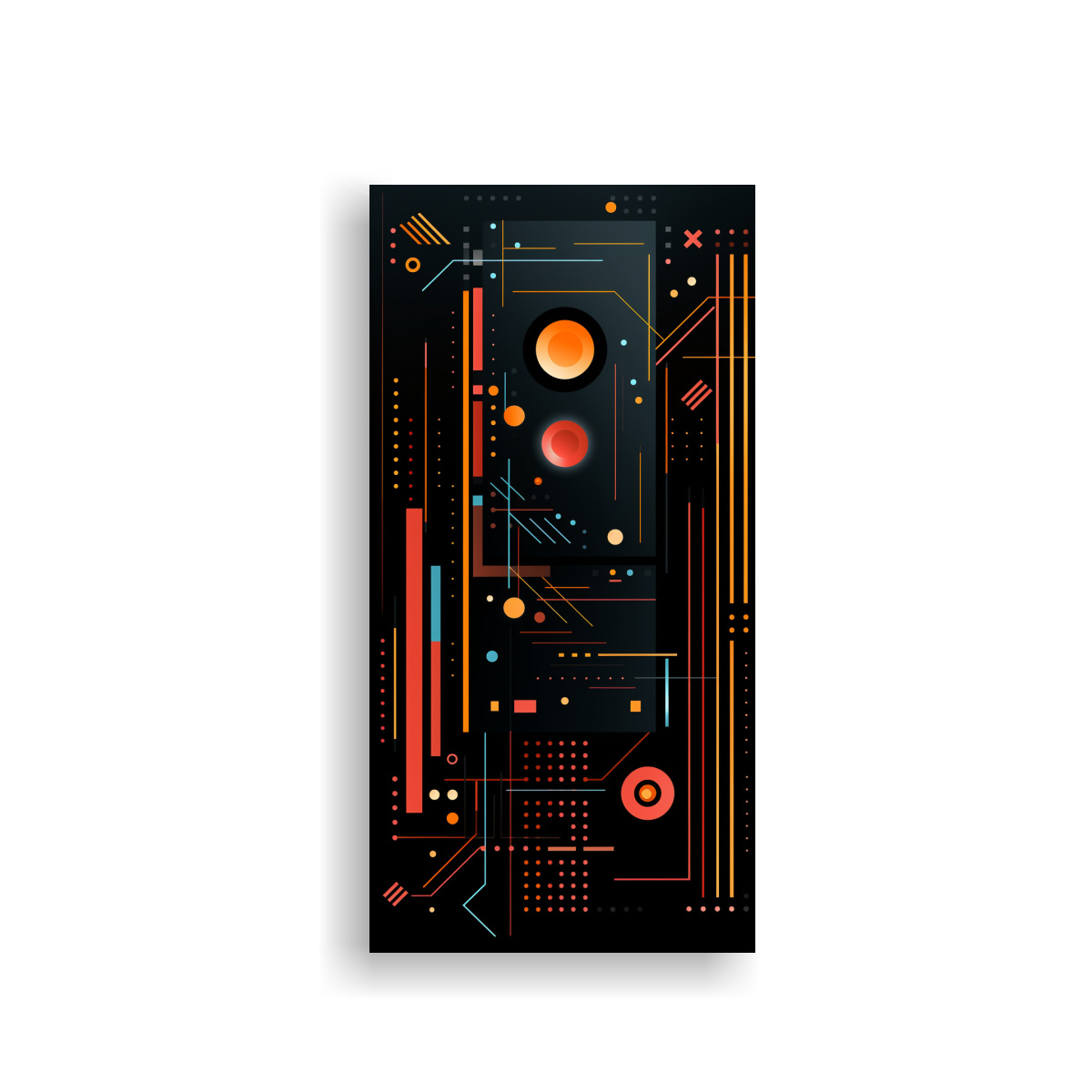 pinturas-decorativas-de-composici-n-de-colores-y-simetr-a-sobre-fondo-negro-con-l-neas-y-puntos-futuristas