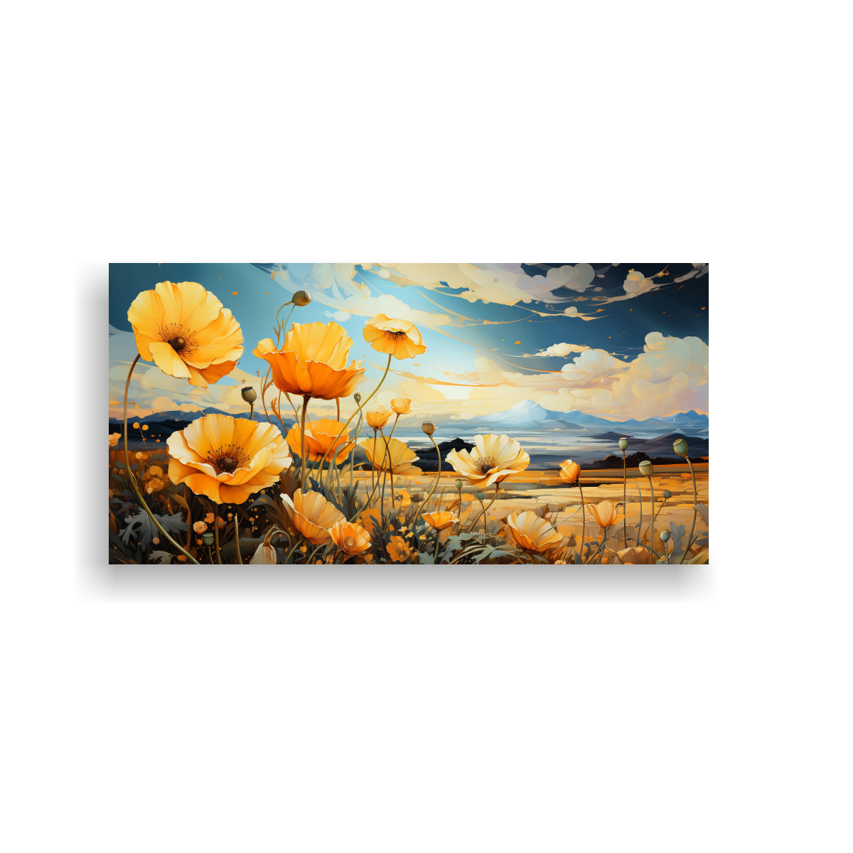 pinturas-decorativas-de-composici-n-espectacular-resistente-con-peque-as-flores-amarillas-que-se-elevaron-en-el-cielo-rosa-con-m-gica-belleza-