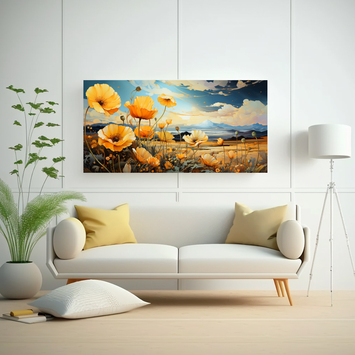 pinturas-decorativas-de-composici-n-espectacular-resistente-con-peque-as-flores-amarillas-que-se-elevaron-en-el-cielo-rosa-con-m-gica-belleza-1-1