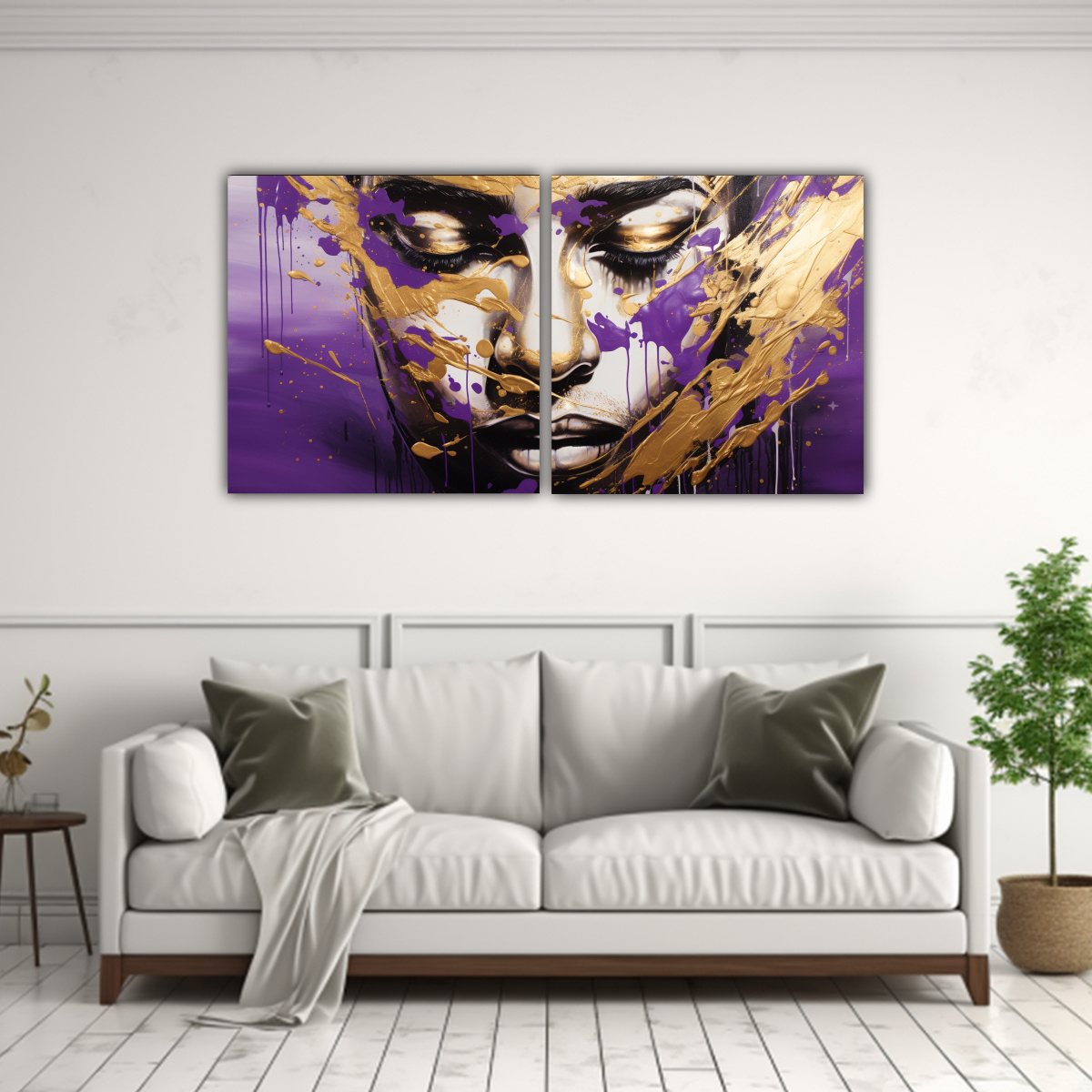 pinturas-decorativas-de-contornos-faciales-y-salpicaduras-de-oro-y-morado-en-lienzo-1