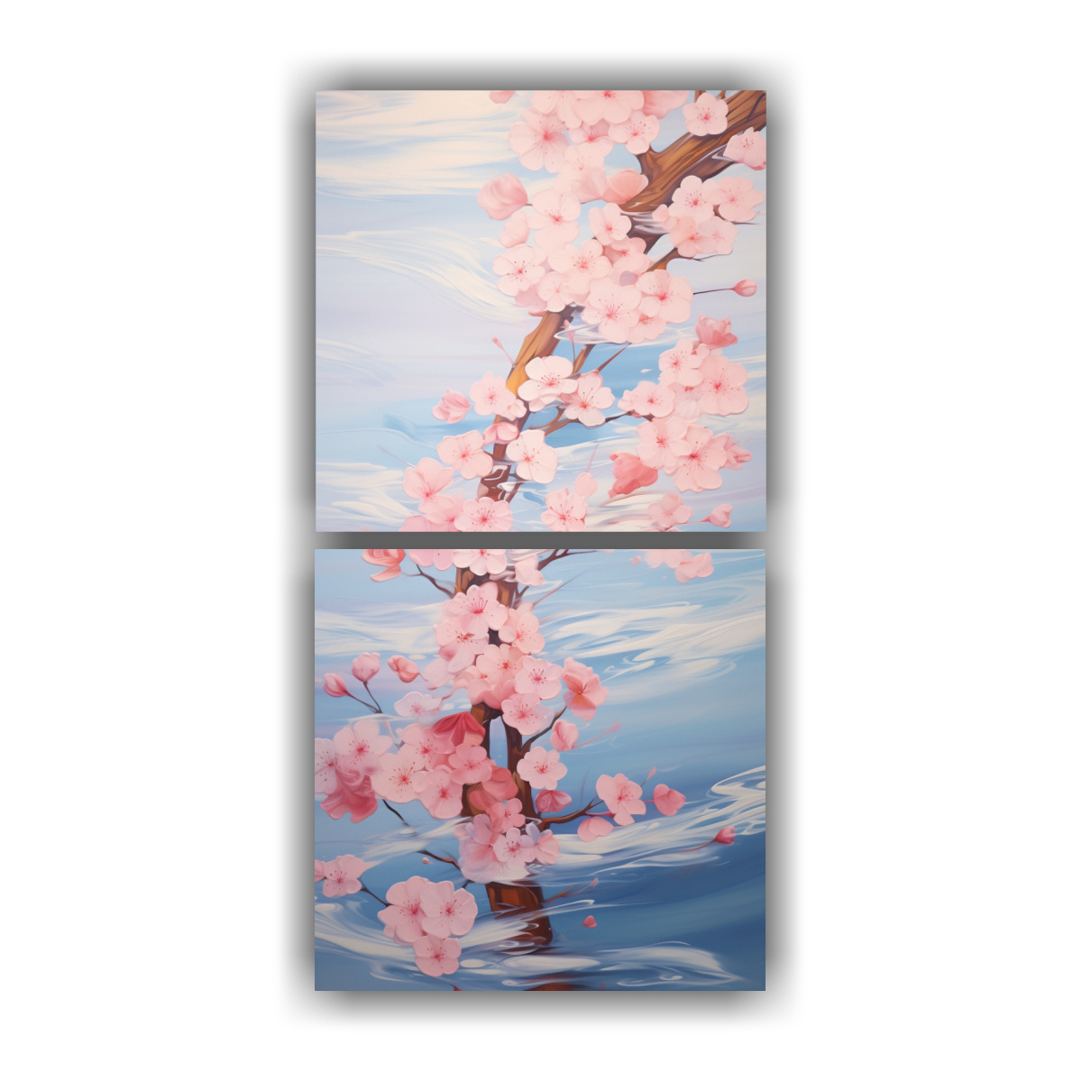 pinturas-decorativas-de-delicados-cerezos-flotantes-en-un-r-o-tranquilo